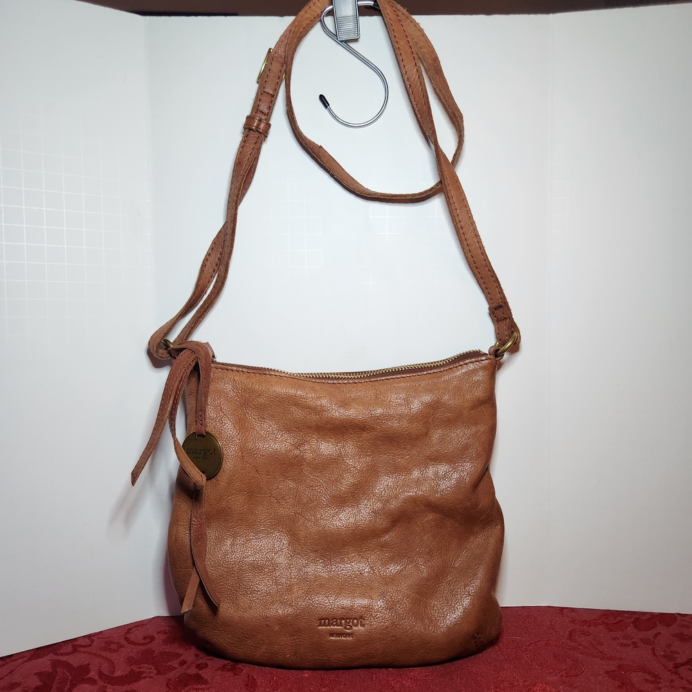 Margot NYC Cognac Brown Leather Crossbody Bag